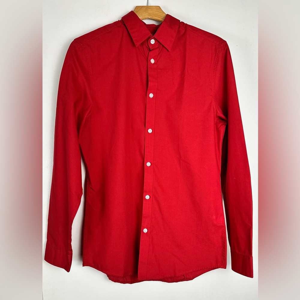 H&M Mens S Slim Fit Button Up Long Sleeve Shirt Red Easy Iron Classic Preowned